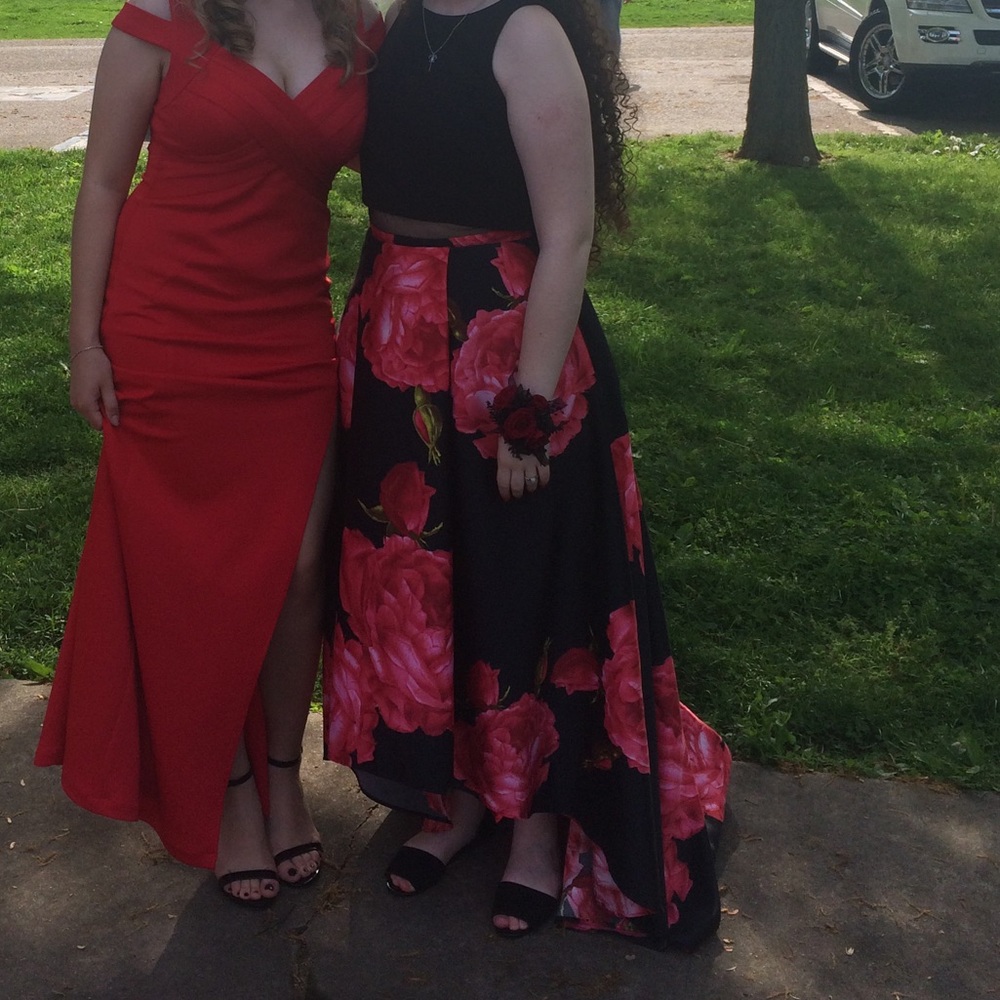 Black & Red Floral Prom Dress
